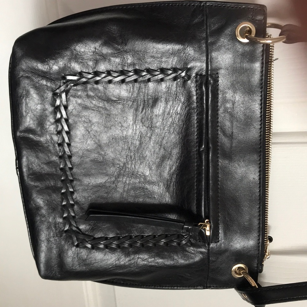 Black leather handbag